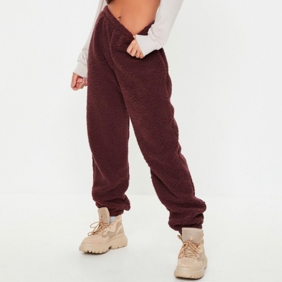 Lole Teddy Bear Joggers Lounge Pants Burgundy/Red Wine Sherpa Pockets Size M - Picture 1 of 13
